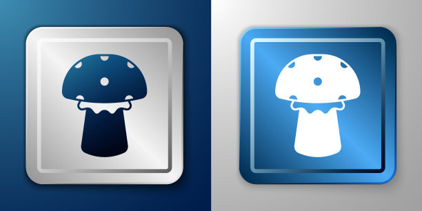 白色蘑菇图标孤立在蓝色和灰色上图片下载