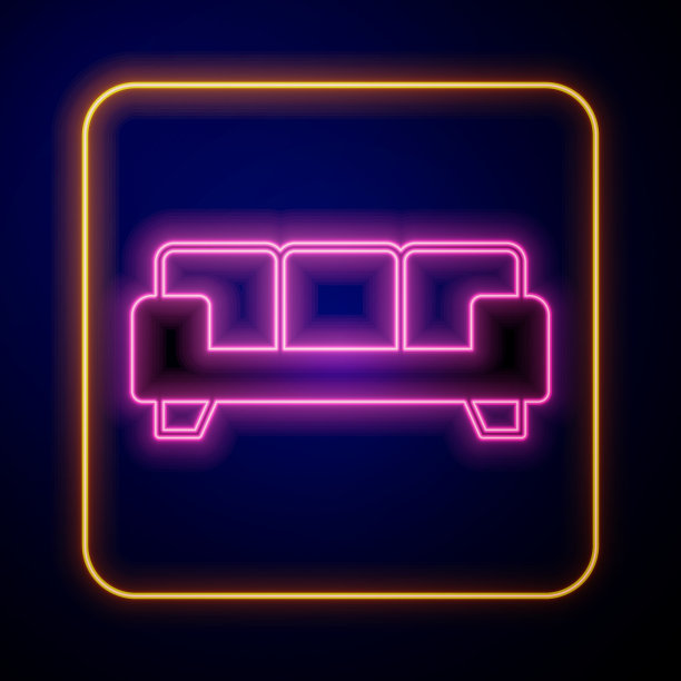 发光的霓虹灯沙发图标孤立在黑色图片下载