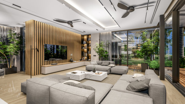 3d渲染现代舒适的室内与生活，用餐区，楼梯和厨房图片下载