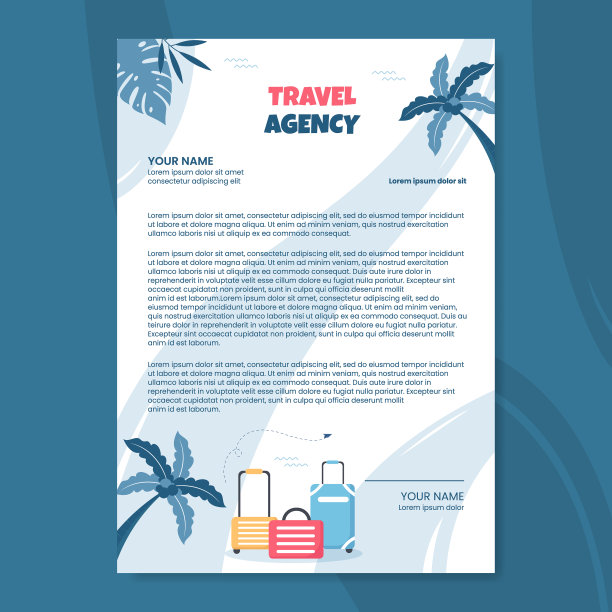 旅行社信笺模板扁平化卡通图片下载