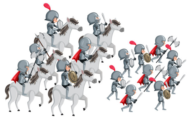 一群骑士在白色背景下作战图片下载