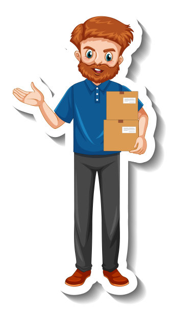 贴纸模板，上面有穿着制服的快递员图片下载