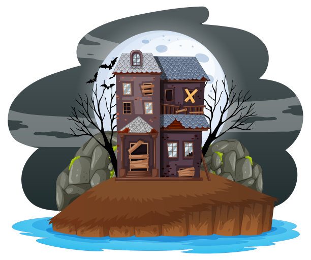 万圣节晚上废弃的房子图片下载