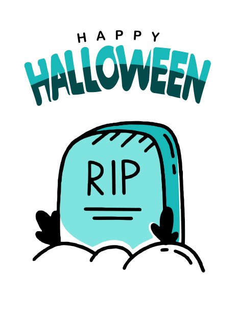 万圣节贺卡海报横幅与墓碑涂鸦风格矢量设计插图在白色背景图片下载