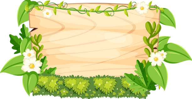 自然框架木制板与树叶和花朵图片下载