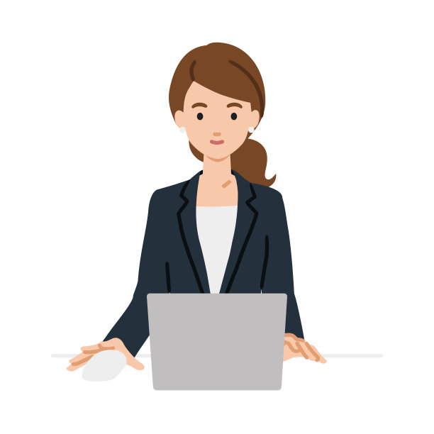 穿着商务套装的女士在办公桌前使用笔记本电脑图片下载