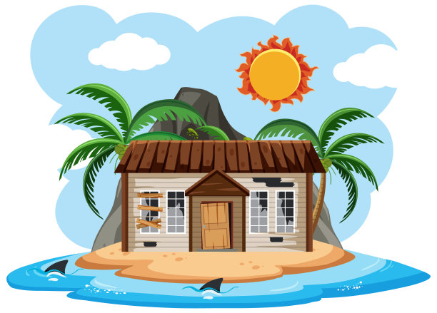 岛上废弃的旧建筑图片下载