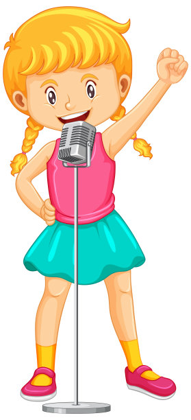 一个可爱的女孩用麦克风唱歌图片下载