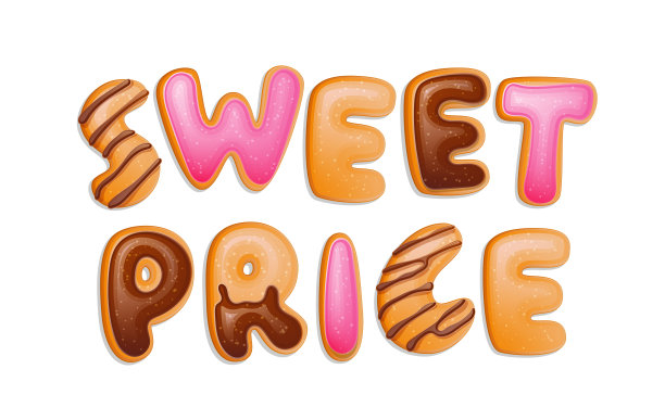 甜甜圈字母短语-甜蜜的价格。排版设计元素。图片下载