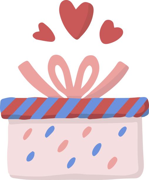 手绘礼盒和心形插图图片下载