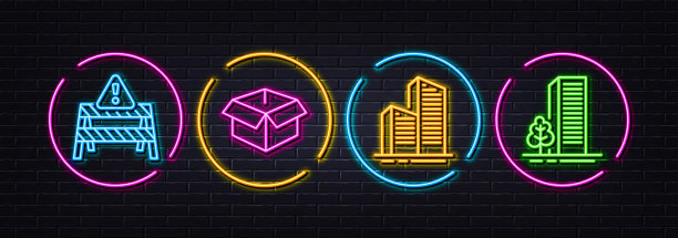 开箱警示道路和摩天大楼图片下载