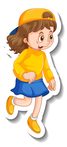 贴纸模板与一名女生站姿隔离图片下载