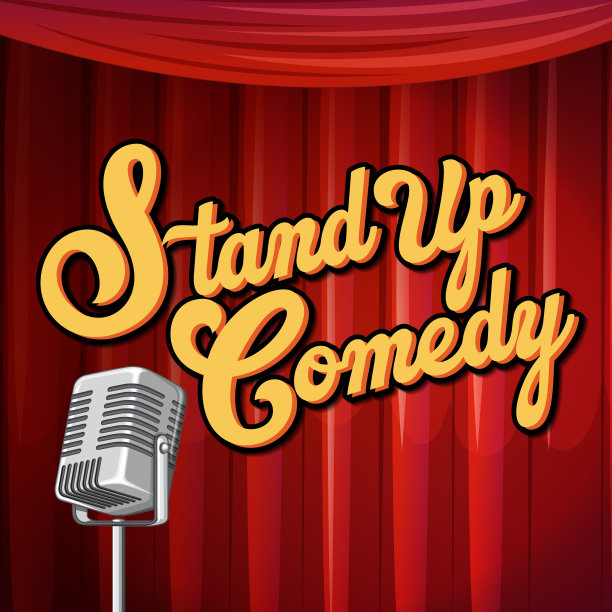 站起来的喜剧横幅与古董麦克风图片下载