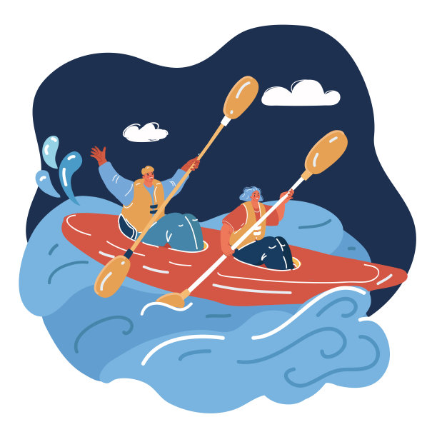 卡通矢量插图独木舟的人在黑暗的背景图片下载