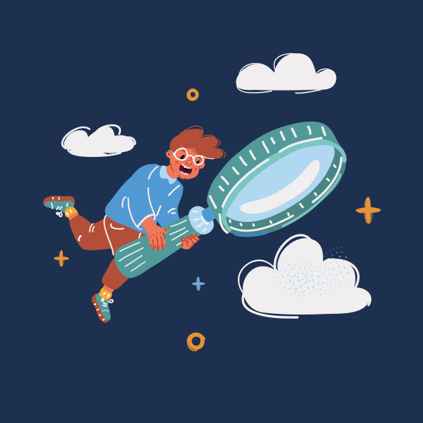 卡通矢量插图小男孩使用放大镜图片下载