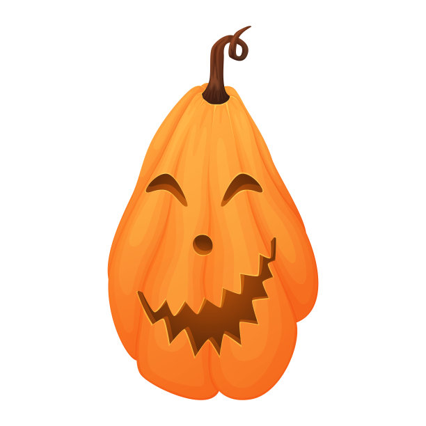 万圣节南瓜杰克灯有雕刻的嘴和眼睛，矢量孤立的卡通插图。图片下载
