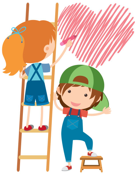 一个女孩和她的朋友在白底画了一个心图片下载