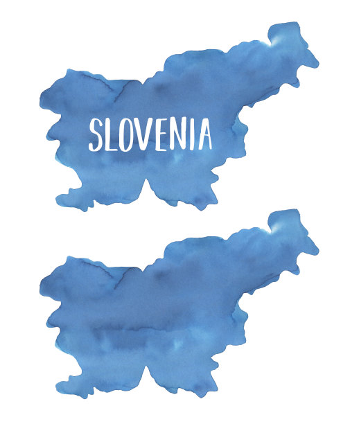 水彩画斯洛文尼亚地图的两种变化:空白的一个和文字字母样例。图片下载