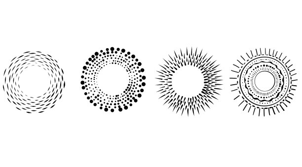 一套手绘的太阳爆发的光芒和闪光图片下载