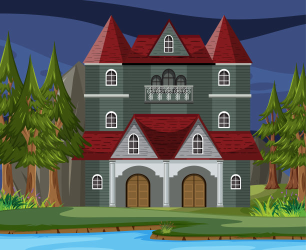 万圣节鬼屋夜晚的场景图片下载