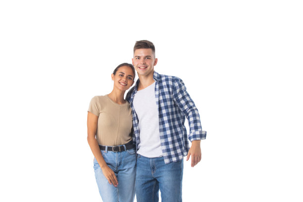 微笑的年轻夫妇在白色图片下载