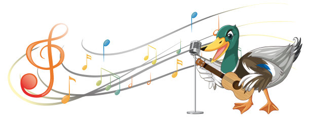 鸭子弹吉他，尤克里里配上音符图片下载