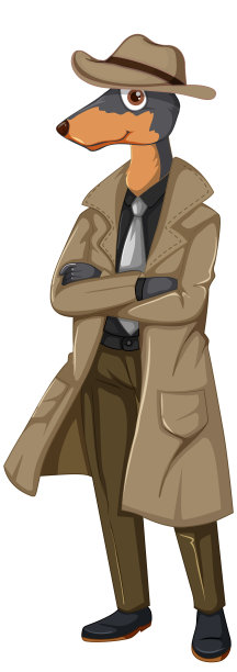 一只在白色背景下穿着侦探服装的狗图片下载