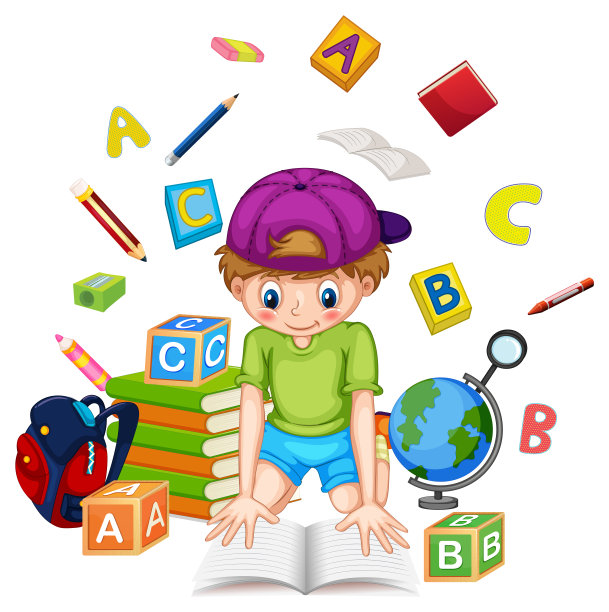 一个男孩在白底看书图片下载