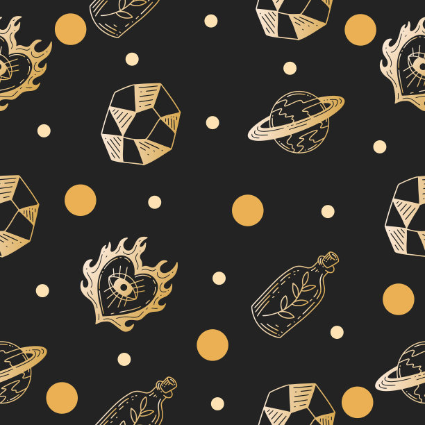 集无缝图案金神秘天体图片下载