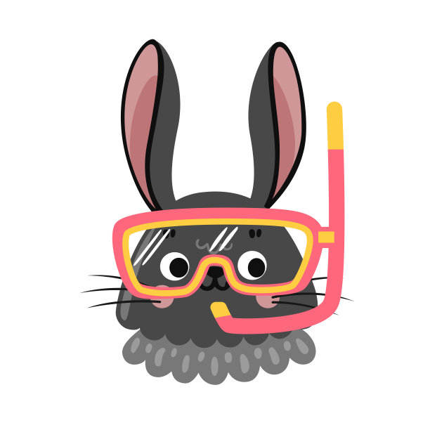 戴水肺眼镜的兔子肖像。兔子卡通人物。兔头，脸，头像。图片下载