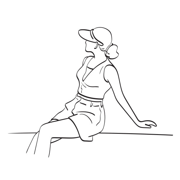 线条艺术女人与帽子坐着的手图片下载