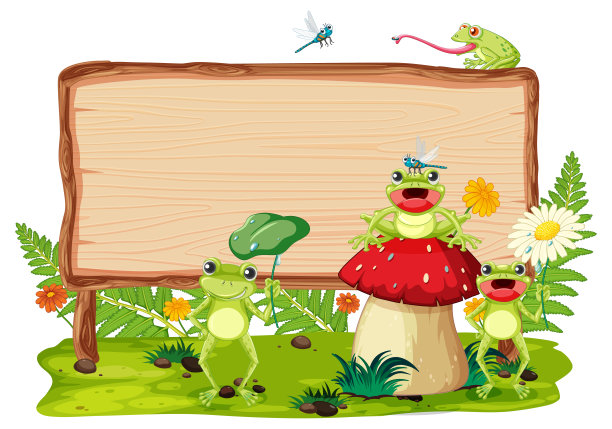 有青蛙的空白木招牌图片下载
