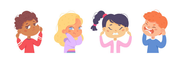 孩子们用手指捂住耳朵，动作设定，烦恼的男孩和女孩无视声音图片下载