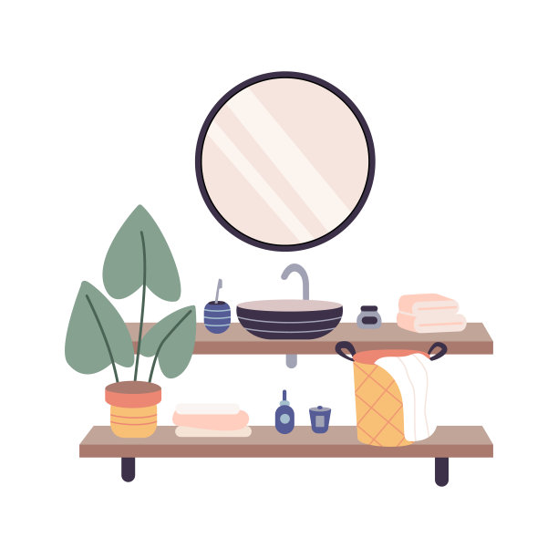 带镜子的洗脸盆和清洗干净的瓶子图片下载