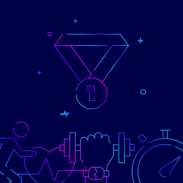 丝带奖章，成就梯度线图标，矢量插图图片下载