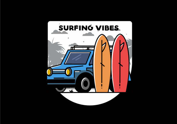 小汽车和两块冲浪板图片下载