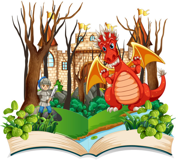 书中有龙和骑士战斗的场景图片下载