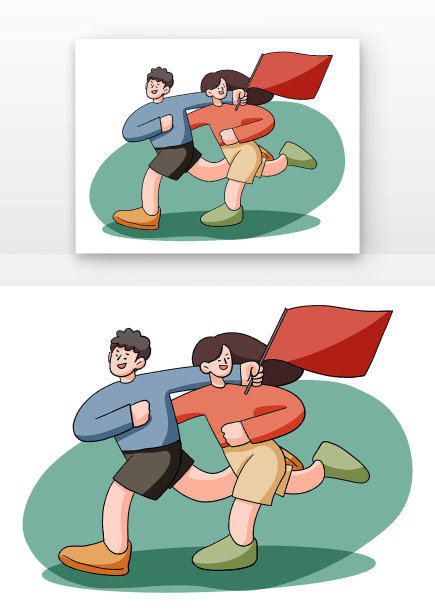 原创手绘扁平风出游拿旗子元素图片下载