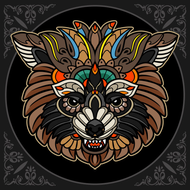 黑色背景上孤立的浣熊艺术图片下载