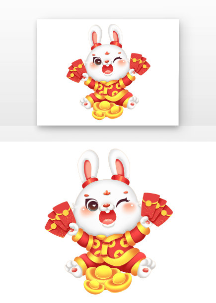 喜庆2023兔年兔子发红包金元宝迎财神图片下载