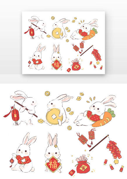 兔年装饰贴纸图片下载