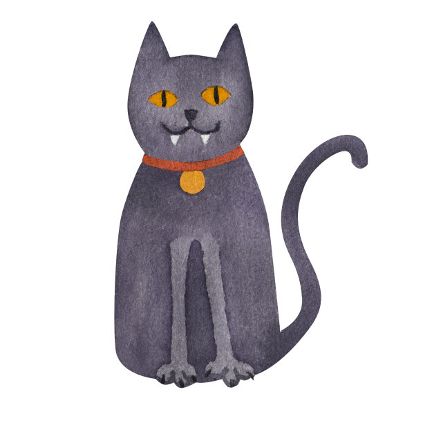 黑色的猫。万圣节。水彩元素图片下载