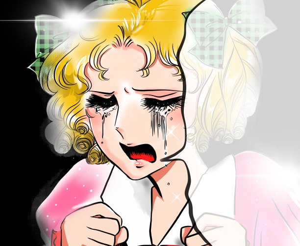 少女70年代的漫画风格的彩色插图，一个年轻的女孩与金发和垂直卷谁被甩后哭了很多，有一个巨大的心碎图片下载