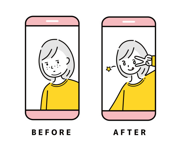 一个女人用照片编辑软件拍照。图片下载