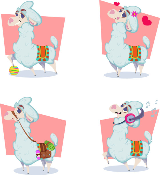 一套可爱的手绘喇嘛打球的感觉图片下载