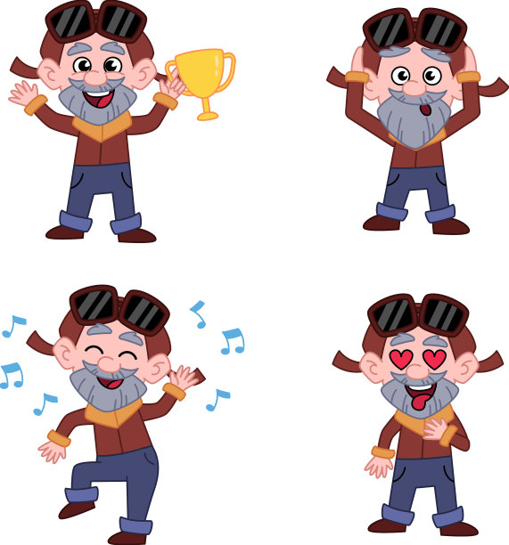 一套手绘高级男子手持杯子站立图片下载