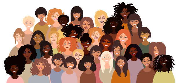 一群快乐微笑的不同种族的女性图片下载