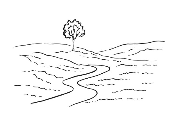 手绘道路和树木的乡村景观图片下载