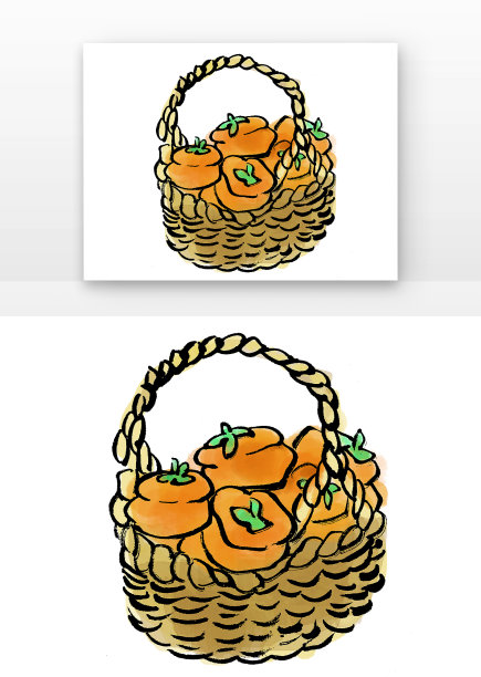 橘红色秋天国画写意霜降水墨柿子篮子图片下载