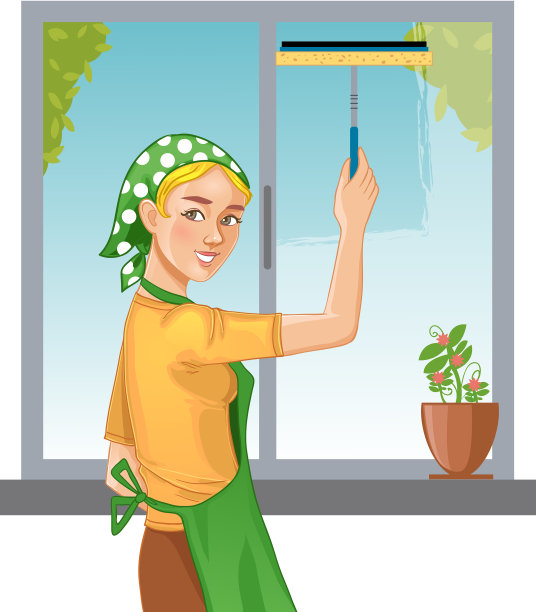 卡通女孩洗窗户图片下载